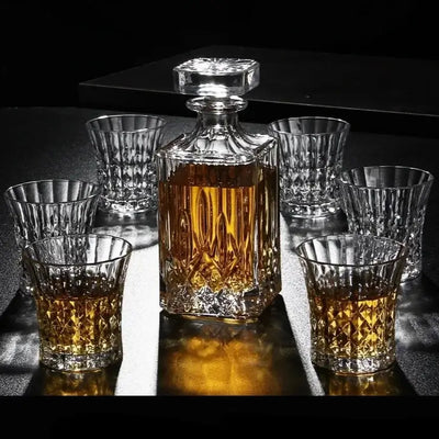Carafe et Set de 6 Verres à Whisky en Cristal