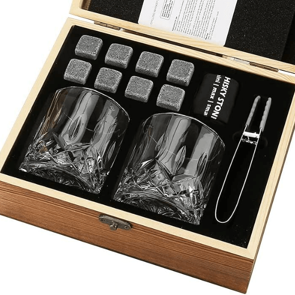 Coffret Whisky Cadeau Homme Noel - Idee Verre a Whisky Coffret Cadeau avec  2 Verre a Whisky & 6 Pierre a Whisky - Insolite Pierres à Whisky Glace